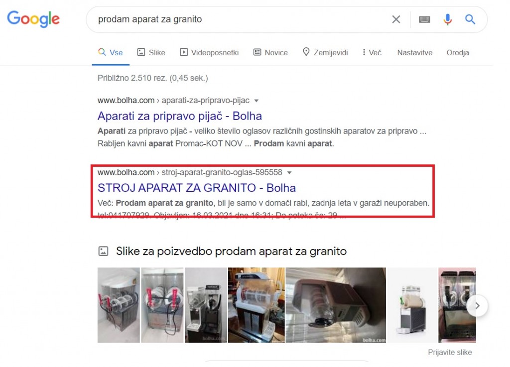 Električni aparat lahko najdete tudi v oglasniku.