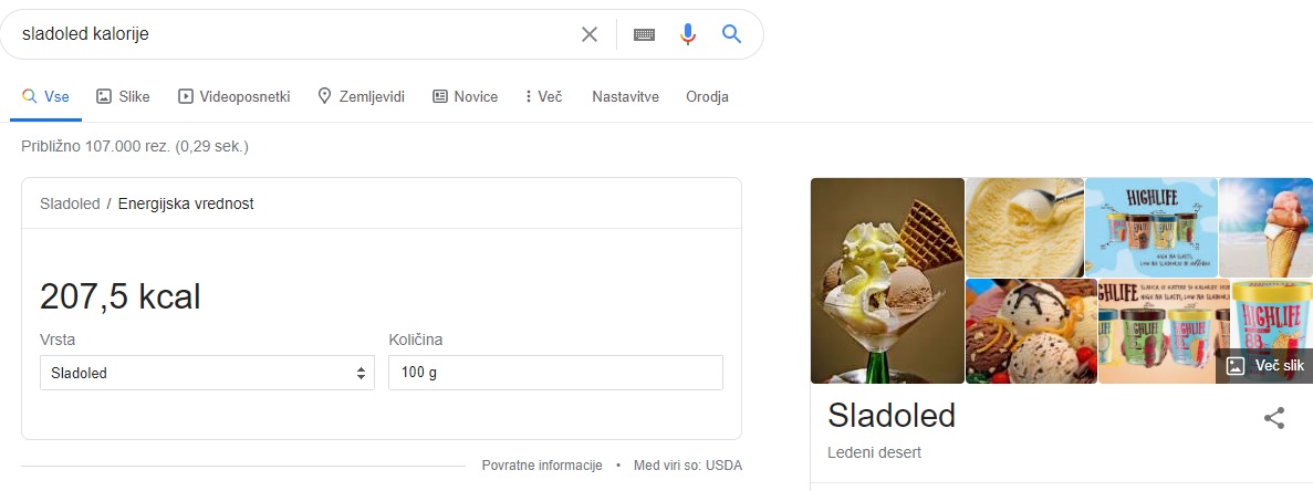 Sladoled in kalorije